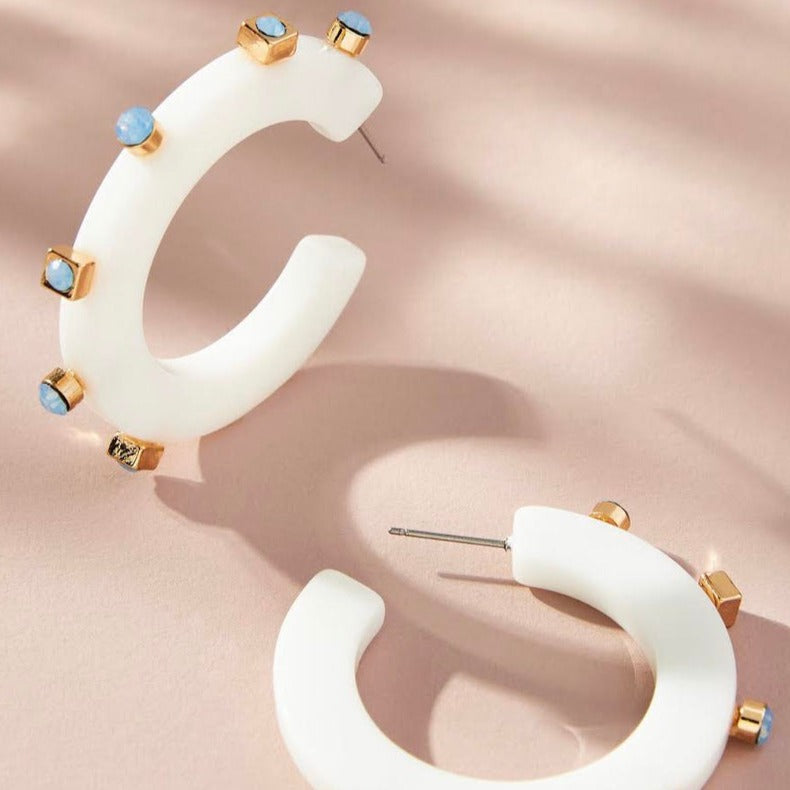 White/Sapphire - City Girl Hoops