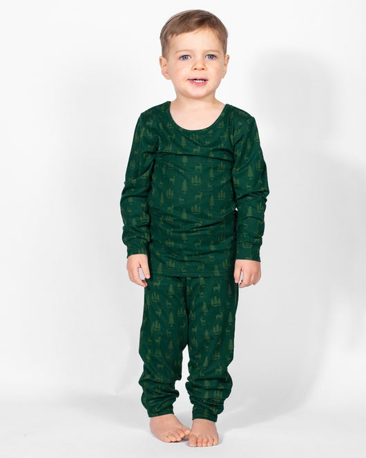 Kid's Long Sleeve Pajamas | Woodsy Waltz Deer