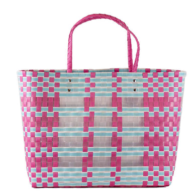 Kimberly Woven Tote | Pink + Blue