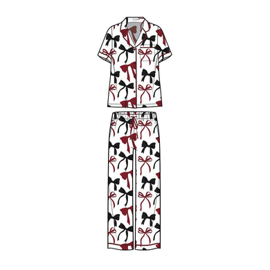 Charlotte Pants Set | Garnet and Black Bows