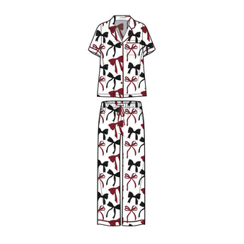 Charlotte Pants Set | Garnet and Black Bows