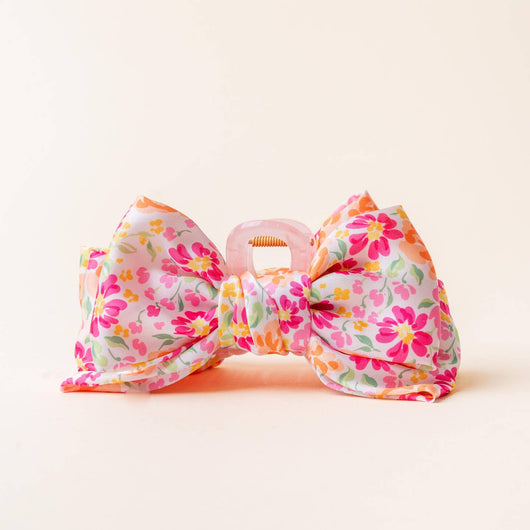 Satin Bow Claw Clip | Garden Pink