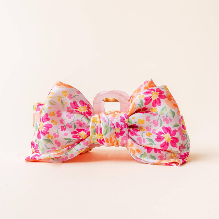 Satin Bow Claw Clip | Garden Pink