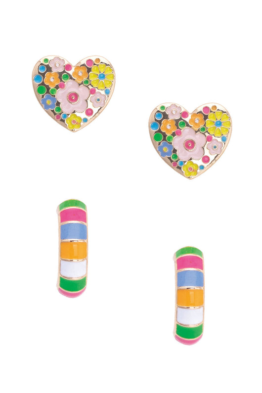 Presley Floral Heart & Huggie Hoop Earring Set