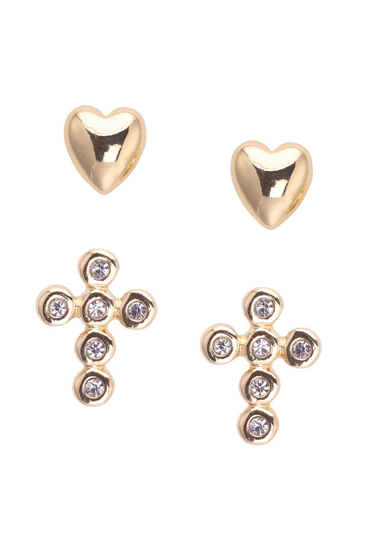 Tatum Heart & Pave Cross Children's Stud Earrings Set