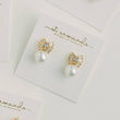 Gold Pearl Sparkler Bow Earrings