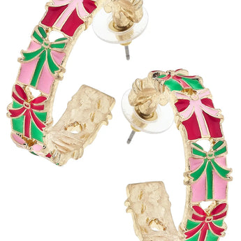 Gift Wrap Enamel Present Hoop Earrings
