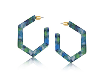 Camille Hexagon Hoop Earring | Blue