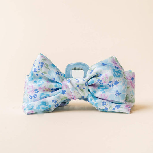 Satin Bow Claw Clip | Garden Blue