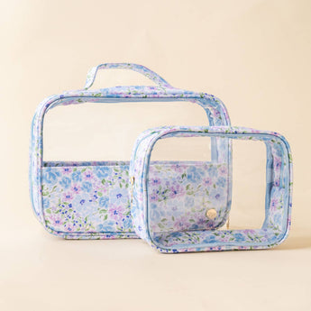 Clearly Chic Cosmetic Bag Set | Secret Garden Blue