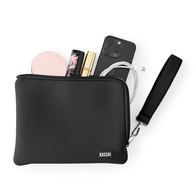 Kusshi Wristlet Pouch | Black + Pink