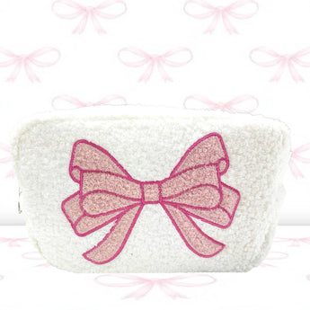 Pink Bow Sherpa Cosmetic Bag