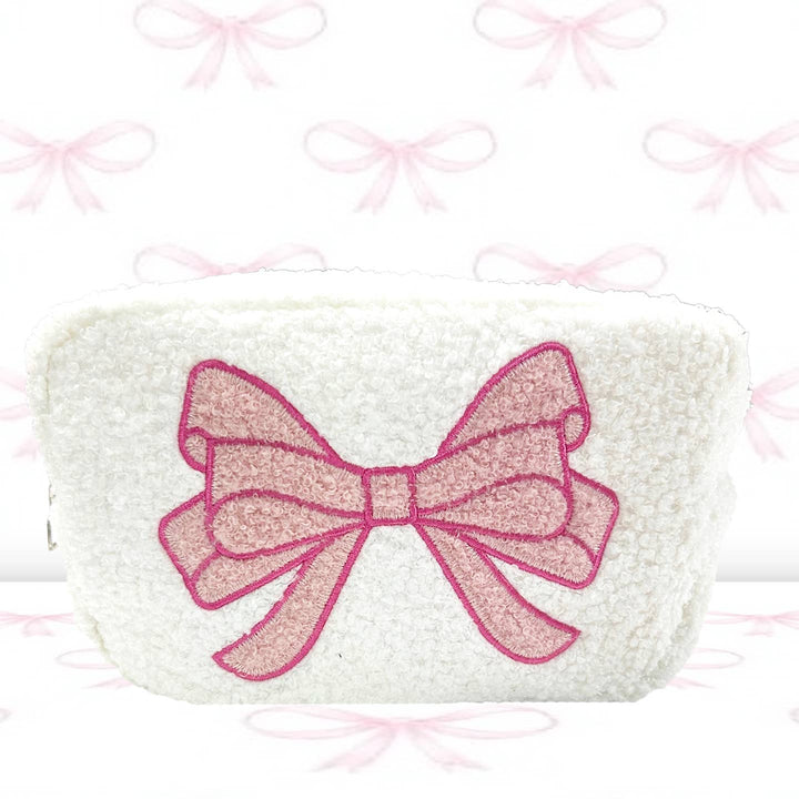 Pink Bow Sherpa Cosmetic Bag