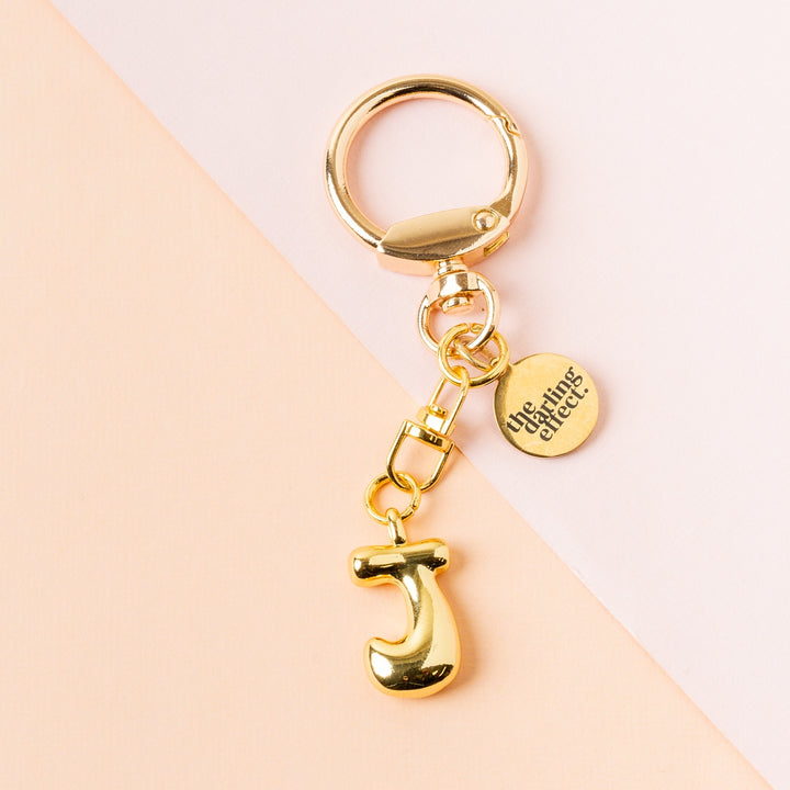 Gold Bubble Letter Keychain | J