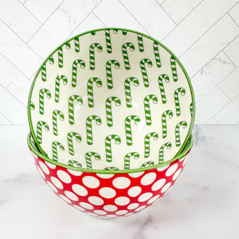 Holiday Tidbit Bowl | Green Candy Cane