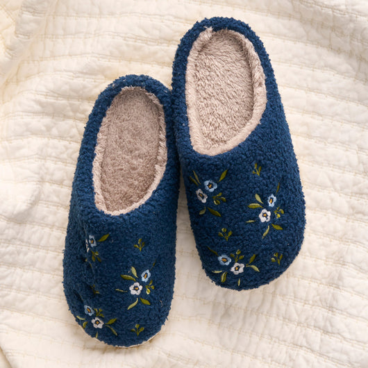 Dainty Floral Slippers | Navy