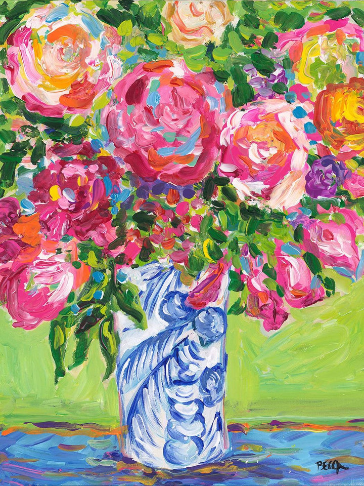 Blue Vase Floral | Hand Embellished Canvas