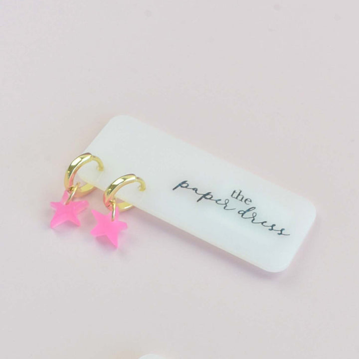 Star Charm Hoops | Hot Pink