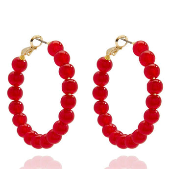 Layla Beaded Hoops | Red
