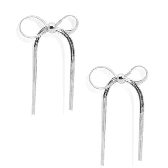 Bow Drop Earrings | Silver