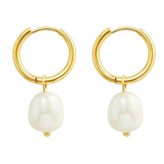 Pearl Drop Hoop Earrings