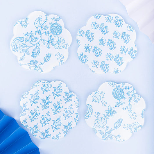 Blue Floral Acrylic Coasters | Set of 4
