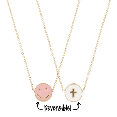 Kids Smiley Reversible Necklace | Light Pink