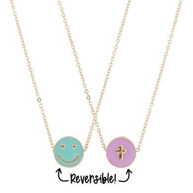 Kids Smiley Reversible Necklace | Teal