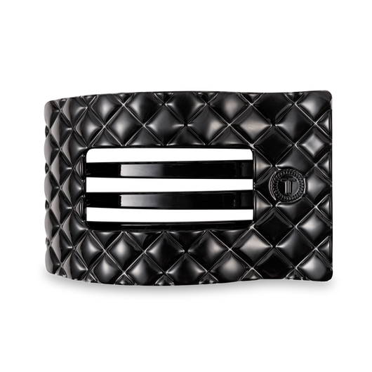 Large Flat Rectangle Hair Clip | Jet Black Quilted