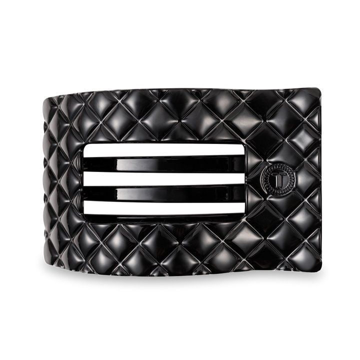 Large Flat Rectangle Hair Clip | Jet Black Quilted