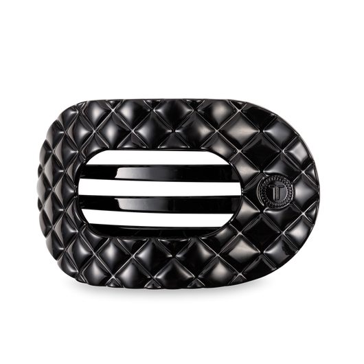 Large Flat Round Hair Clip | Jet Black Quilted