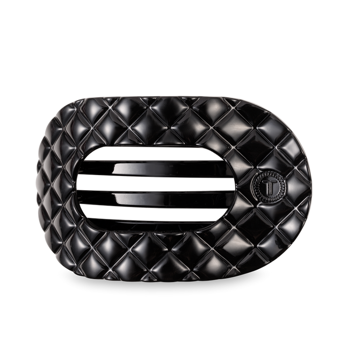 Large Flat Round Hair Clip | Jet Black Quilted