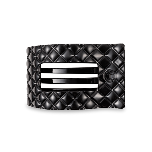 Medium Flat Rectangle Hair Clip | Jet Black Quilted