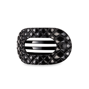 Medium Flat Round Hair Clip | Jet Black Quilted