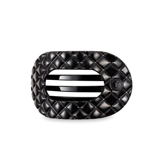 Medium Flat Round Hair Clip | Jet Black Quilted