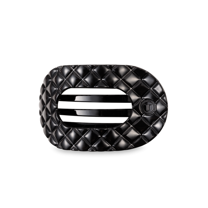 Medium Flat Round Hair Clip | Jet Black Quilted