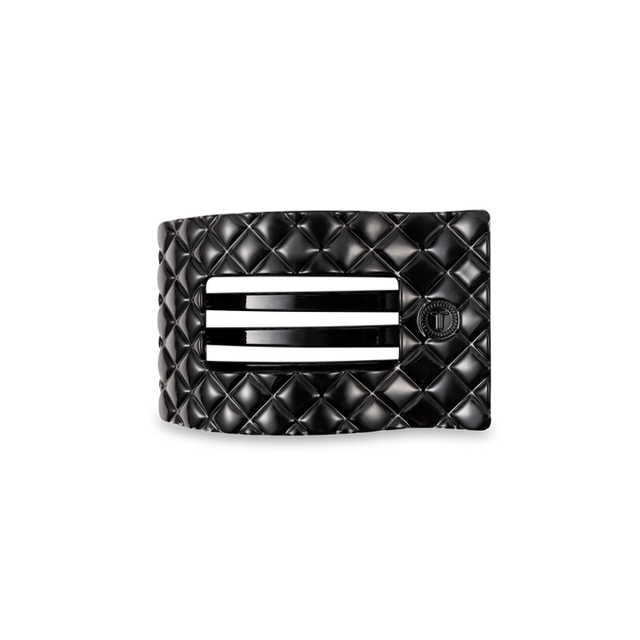 Small Flat Rectangle Hair Clip | Jet Black Quilted