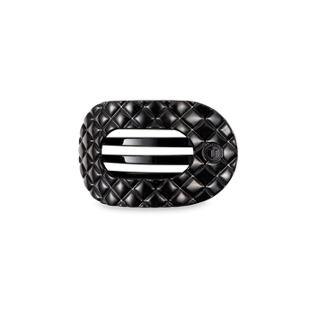 Small Flat Round Hair Clip | Jet Black Quilted