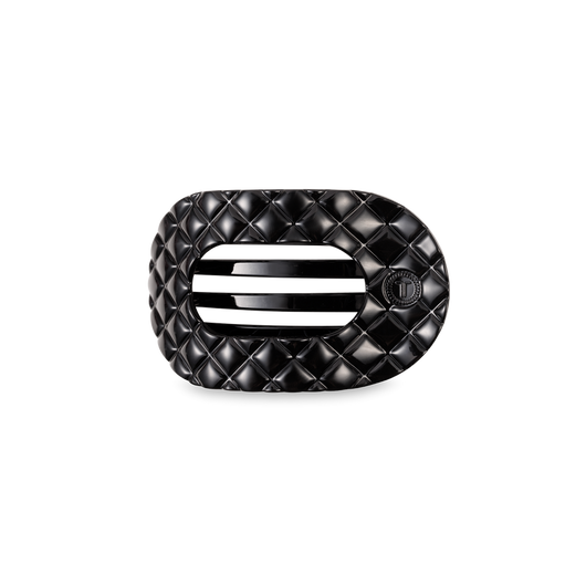 Small Flat Round Hair Clip | Jet Black Quilted