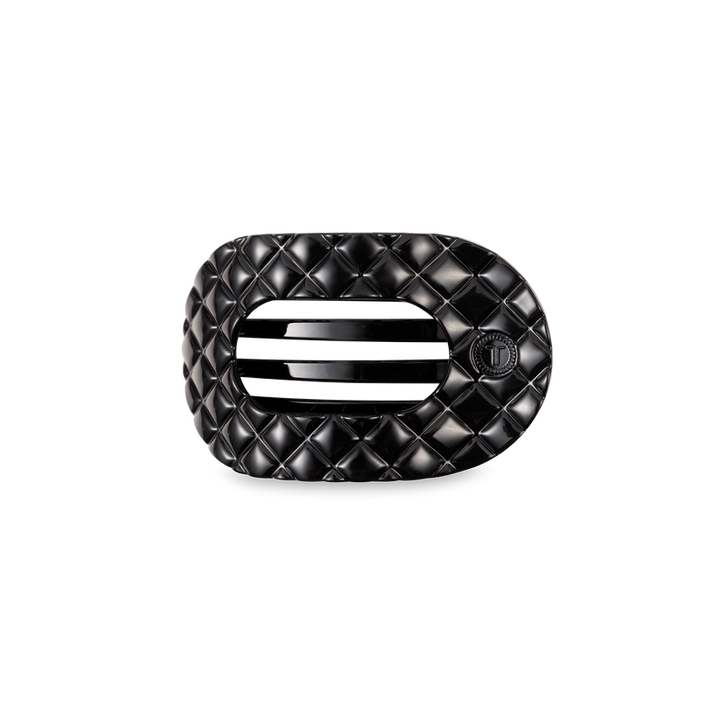 Small Flat Round Hair Clip | Jet Black Quilted