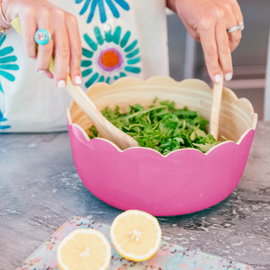 Hot Pink Scalloped Bamboo Serving Bowl