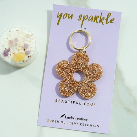 Gold Glitter Keychain | Flower
