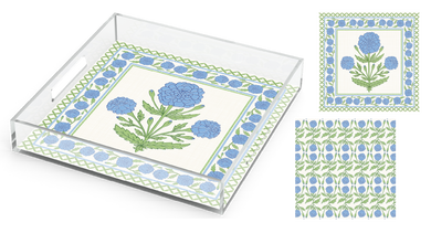 Large Acrylic Tray • Blue and Green Marigold