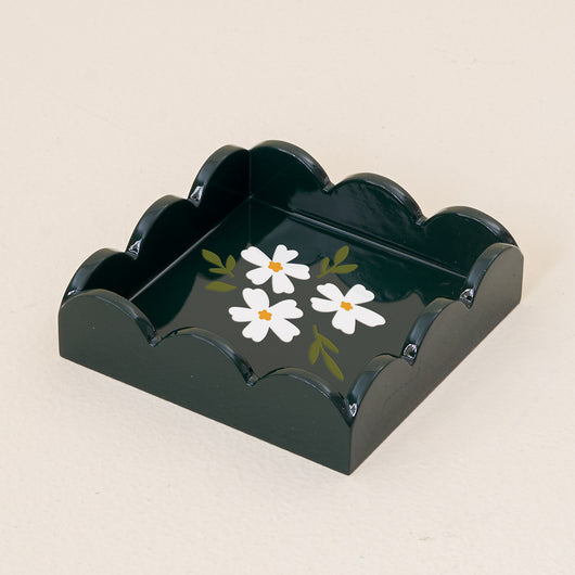 Scallop Floral Trinket Tray | Dark Green