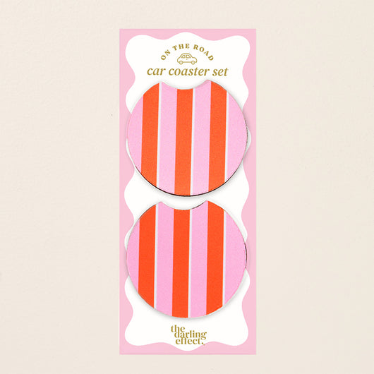 Sicily Stripes Pink Car Coaster Set