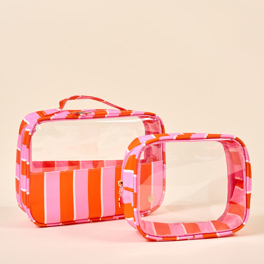 Clearly Chic Cosmetic Bag Set • Sicily Stripes Pink