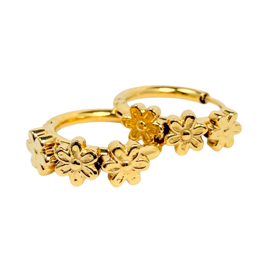 Kids Earrings • Gold Flower Hoops