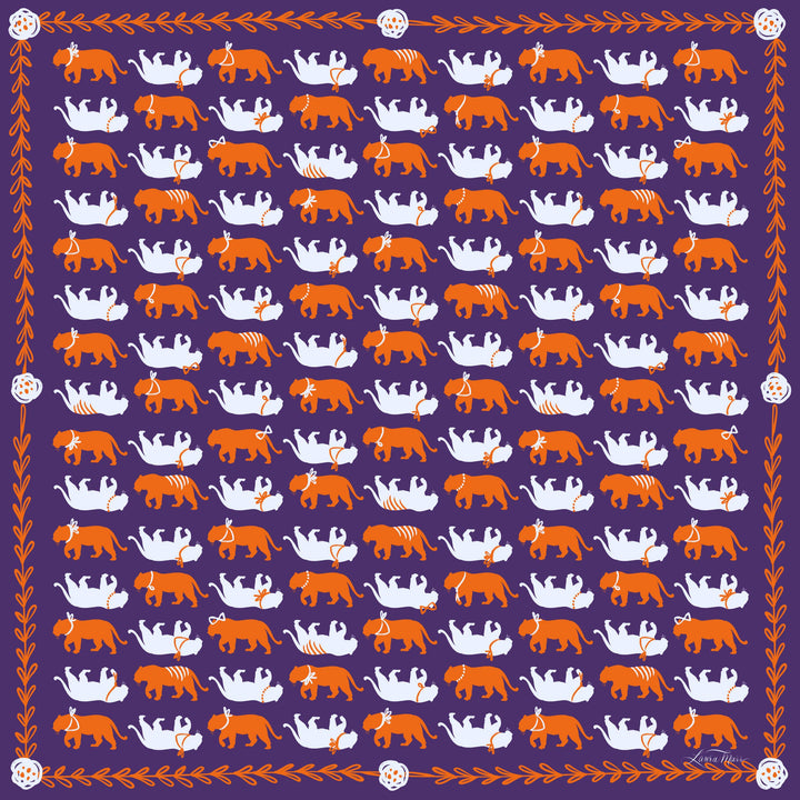 Spirit Tiger in Purple + Orange Bandana Scarf