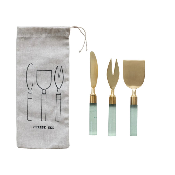 Green Handled Cheese Utensil Set