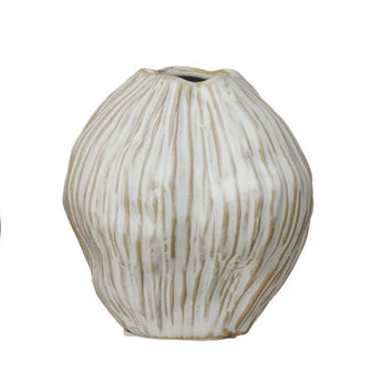 Stoneware Pleated Organic Shaped Vases, Set of 3 (Each One Will Vary)